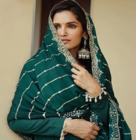 Bottle Green Kurta With Dupatta