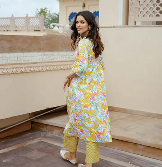 Yellow Hand Work Kurta Sets-4